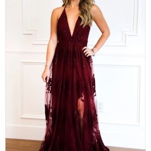 Burgundy cross back maxi dress